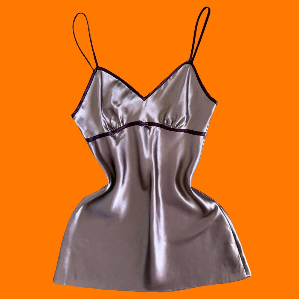 00's vintage purple taupe satin whimsigoth y2k lingerie slip dress SMALL